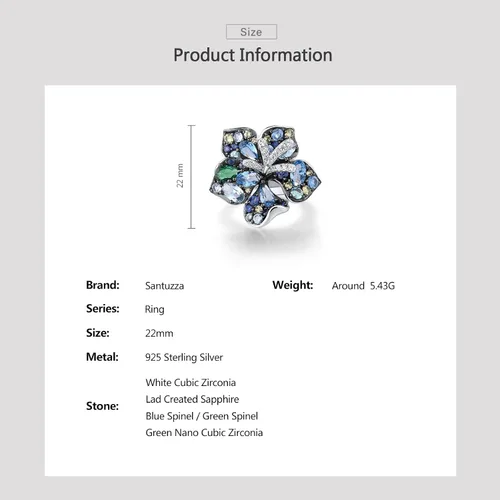 Vista 5 de Santuzza Anillo de plata de ley con piedras preciosas para mujer