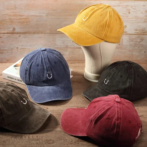 Vista 4 de Gorra de béisbol unisex de algodón vintage de perfil bajo sin estructura, gorra de béisbol desgastada lavada y ajustable para papá