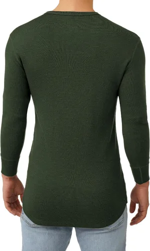 Vista 2 de MERIWOOL - Camisa térmica de manga larga para hombre, 100% lana merina, peso pesado 400g Verde militar