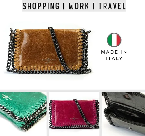 Vista 5 de Bolso bandolera pequeño para mujer con correa desmontable fabricado en Italia.