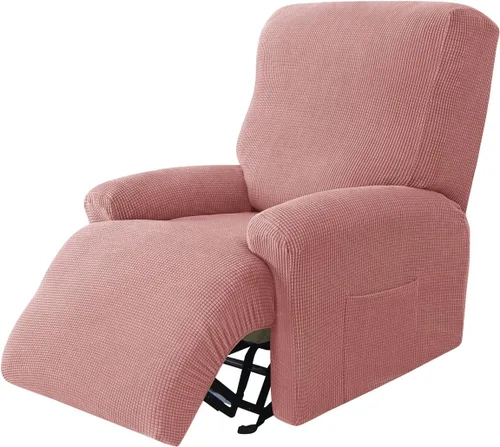 Vista 10 de Funda elástica de jacquard para silla reclinable, funda de sofá de poliéster de 4 piezas con bolsillo lateral, lavable a máquina