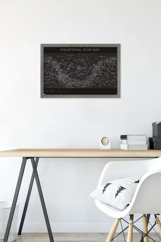 Vista 6 de Trends International Astrología - Póster de pared con mapa estelar ecuatorial, 14.725 x 22.375 pulgadas, versión enmarcada de madera de granero