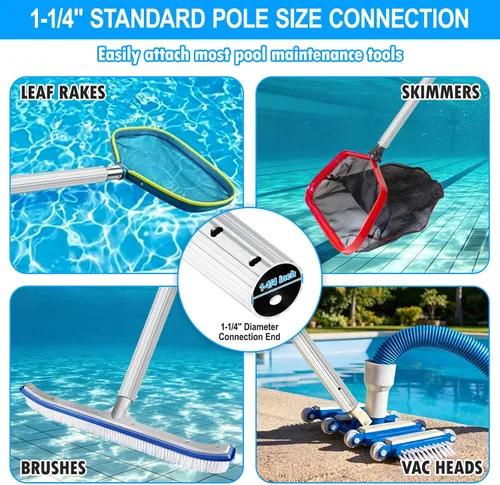 Vista 3 de Poste de piscina mejorado de 15 pies, poste telescópico de limpieza de piscina, poste profesional ajustable para red de desnatador, rastrillo