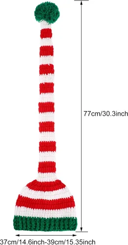 Vista 7 de 2 gorros de punto de Navidad con forma de cola larga para niños, gorro de Papá Noel para suministros de Navidad, na