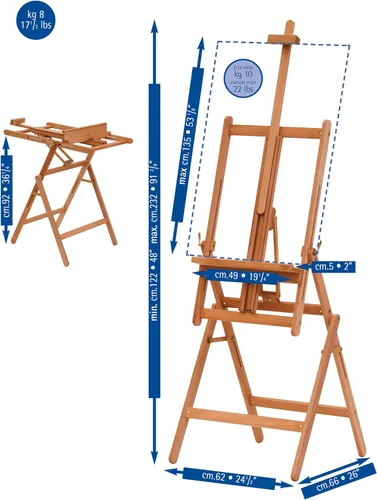 Vista 2 de Mabef M33 Caballete de estudio, madera de haya engrasada, caballete ajustable para interiores, convertible a mesa de pintura, soporta aceite