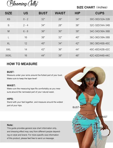 Vista 6 de Blooming Jelly Traje de baño de 3 piezas para mujer, conjunto de bikini triangular con tanga halter y mariposa, pareos