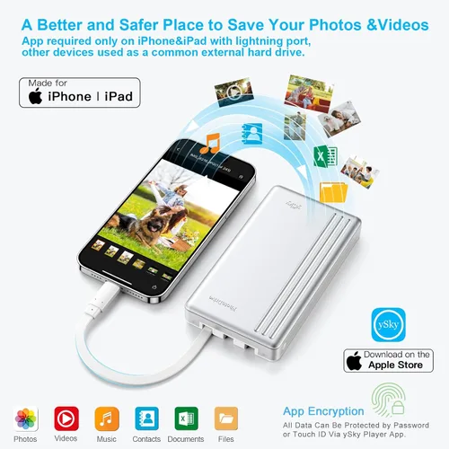 Vista 2 de ySky Disco duro externo portátil certificado MFi de 17.64 oz para iPhone, iPad, MacBook, Windows, computadora, USB C, teléfonos Android