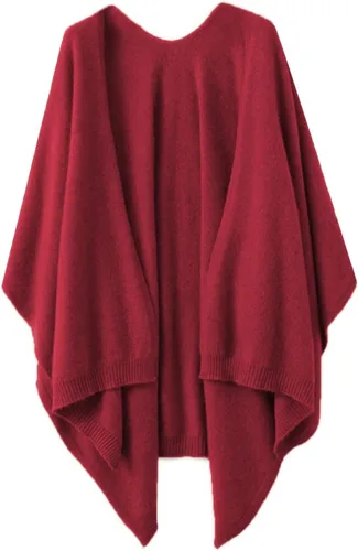 Vista 7 de Chal tipo poncho para mujer, cárdigan talla grande 100% lana merino, capa de otoño e invierno, suéter abierto