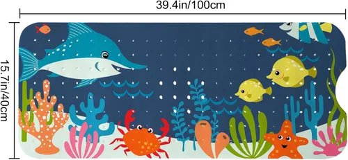 Vista 2 de LNOND Alfombra de baño para niños, alfombrilla de baño con diseño de tiburones marinos, alfombrillas de baño antideslizantes para niños