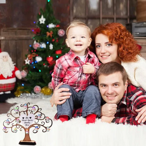 Vista 7 de Árbol genealógico de madera personalizado de muñeco de nieve de Navidad, letrero de árbol de la vida de madera personalizado, letrero de mesa
