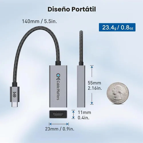 Vista 8 de Cable Matters Adaptador unidireccional USB C a HDMI 2.1 de 48Gbps