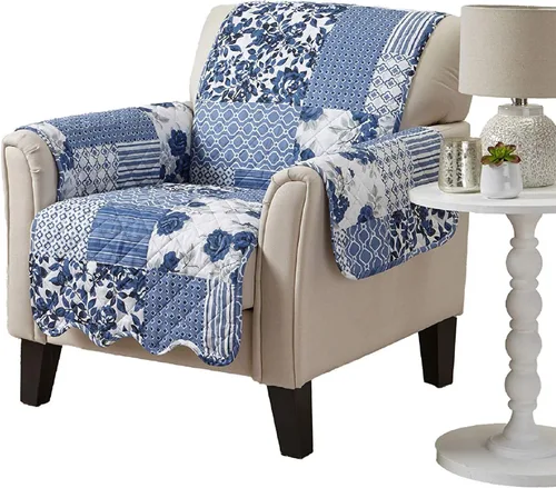 Vista 31 de Great Bay Home Funda reversible de retazos reclinable, lavable, protector de muebles con correas elásticas, perfecta para niños y mascotas, detalle