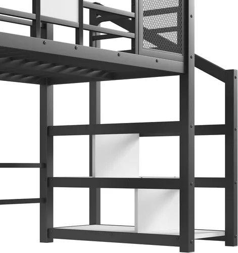 Vista 9 de Bellemave Cama Loft de Metal Tipo Casa Tamaño Twin con Tobogán y Escaleras, Marco de Cama Loft Casa de Juegos de Servicio Pesado con Estantes