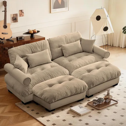 Vista 17 de SoarFlash Moderno sofá reclinable de terciopelo para sala de estar, sofá biplaza para apartamento, sofá de almacenamiento con marco de madera Azul