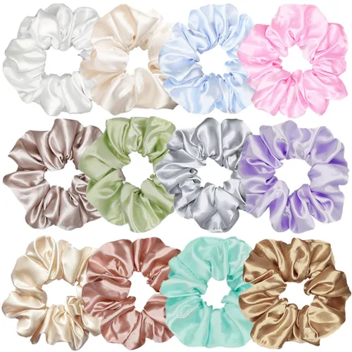 Vista 35 de Sufermoe 12 bandas elásticas para el cabello de seda satinada, color azul surtido de 4.5 pulgadas para mujeres y niñas