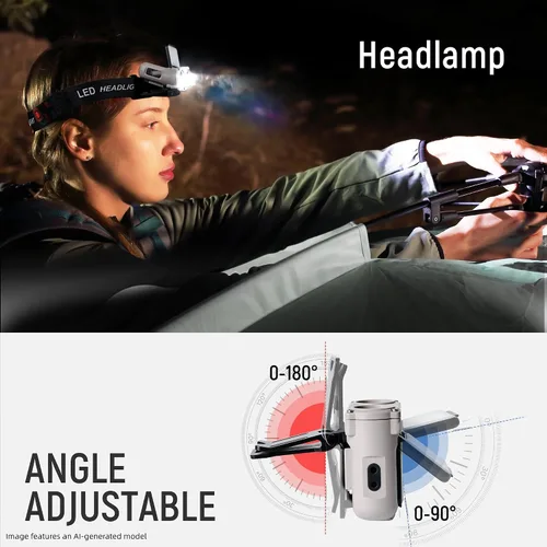 Vista 5 de Hopedone Luz LED para casco, 800 lúmenes, recargable, regulable, con clip, luces de casquillo, linterna ajustable de 180°, impermeable, para correr