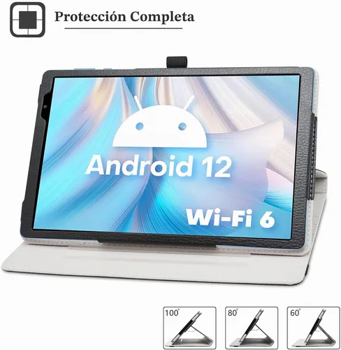 Vista 2 de Bige para tabletas TECLAST P26T/Vortex T10M Pro Plus de 10.1", soporte giratorio de 360 grados con cubierta de bonito patrón, color negro