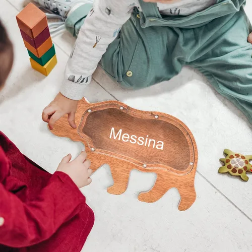 Vista 3 de Alcancía de madera personalizada, alcancía creativa con forma de animal, decoración personalizada para el hogar, regalos de cumpleaños de Navidad Oso