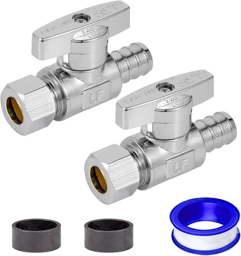 Vista 9 de 1 paquete de válvula de parada angular de latón sin plomo de 3/8 pulgadas Comp FIP x 3/8 pulgadas de compresión MIP válvula recta de agua de cuarto