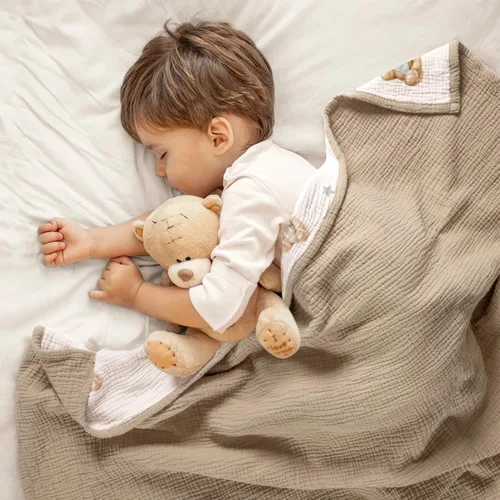 Vista 6 de lulumoon Manta de muselina neutra para bebé, ropa de cama de algodón transpirable para cuna para niños pequeños, 4 capas suaves y ligeras