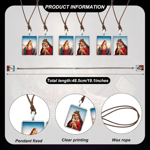 Vista 2 de 16 piezas de collar de escapulario católico de metal, Escapularios católicos, Sagrado Corazón de Jesús con Nuestra Señora, Monte Carmelo, regalos