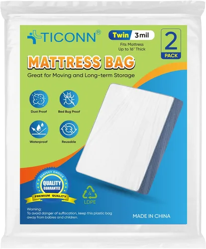 Vista 22 de TICONN 1 bolsa de colchón de plástico para almacenamiento de mudanzas, funda protectora de colchón impermeable, suministros de mudanza de colchones