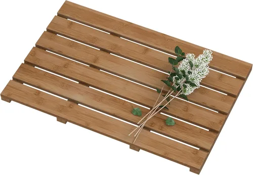 Vista 13 de Tapete de baño para ducha de lujo, antideslizante, de madera de bambú, impermeable, para uso en interiores o exteriores (negro)