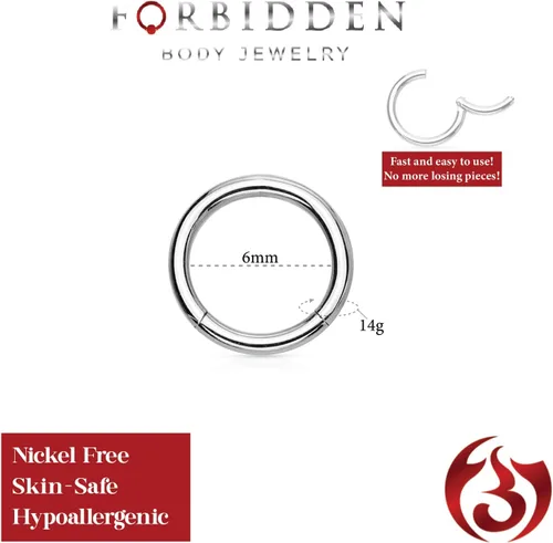 Vista 13 de Forbidden Body Jewelry - Piercing para la nariz de acero quirúrgico 316L con bisagra, 14G, 16G, 18G, diámetro de 15/64, 5/16, 25/64, 15/32 pulgadas
