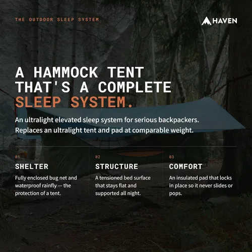 Vista 2 de Haven Tents Hamaca Tienda Plana - Hamaca Impermeable para Acampar con Mosquitera, Almohadilla Aislante y Toldo Impermeable - Haven Tent, Haven XL