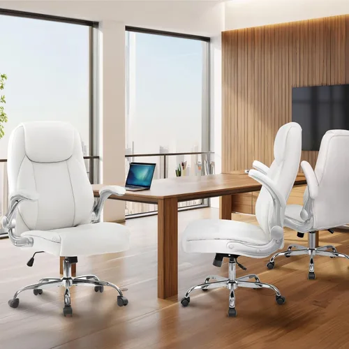 Vista 9 de NEO CHAIR Silla de escritorio de oficina, respaldo alto de piel sintética Blanco