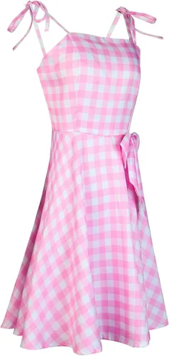Vista 6 de Barbie Costume Pink Plaid Dress Women's Movie 2023 Margot Robbie Halloween Cosplay Costume