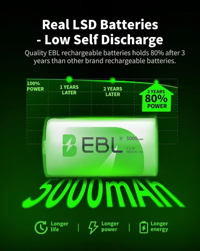 Vista 4 de EBL 8 baterías recargables de C 5000mAh Ni-MH C tamaño batería con 4 AA 4 AAA