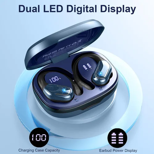 Vista 4 de Auriculares inalámbricos, auriculares deportivos Bluetooth 5.4 2025, nuevos auriculares Bluetooth con 75 horas de estéreo, 4 micrófonos ENC