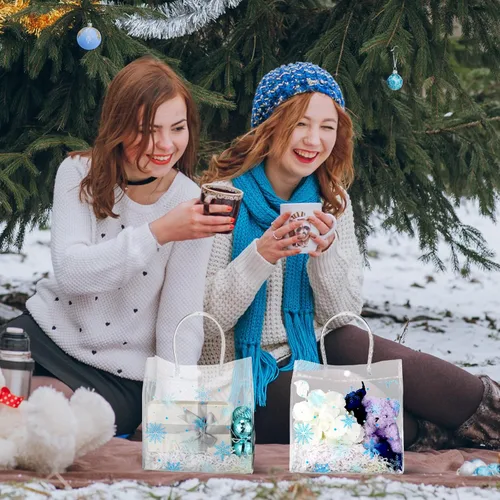 Vista 7 de Cholemy 24 bolsas de regalo de plástico transparente con diseño de copo de nieve de invierno con asas, bolsas de regalo transparentes