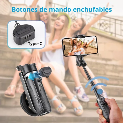 Vista 7 de MQOUNY para soporte trípode Magsafe para iPhone, palo selfie portátil de bolsillo con control remoto recargable y anillo de metal, trípode