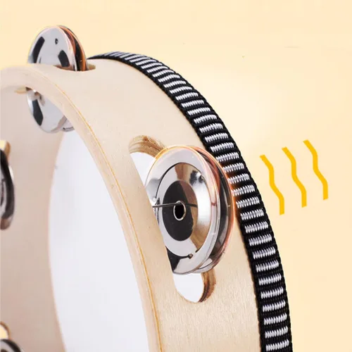 Vista 7 de Tosnail Pandereta de madera de mano de 10 pulgadas - Filas dobles 16 pares de jingles