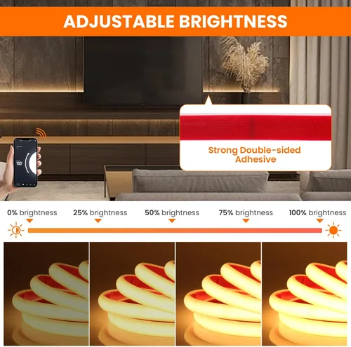 Vista 5 de KISUFU Tira de luces LED de neón COB de 12 V, IP68, impermeable, flexible, regulable, para el hogar, cocina, sala de estar, decoración de bricolaje