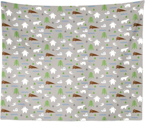 Vista 6 de Lunarable Forest Tapestry, Polar Bear Animals with Owl Walrus Arctic Fox Spruce Tree Camp North Pattern, Fabric Wall Hanging Decor for Bedroom