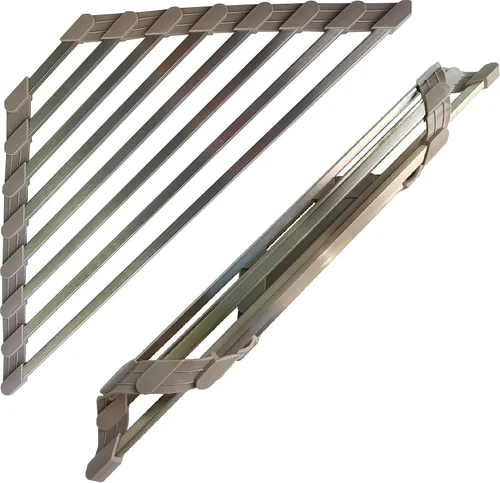 Vista 8 de Escurridor de Platos Triangular para Esquina de Fregadero Enrollable Escurridor de Platos Plegable de Acero Inoxidable Multiusos Sobre el Fregadero