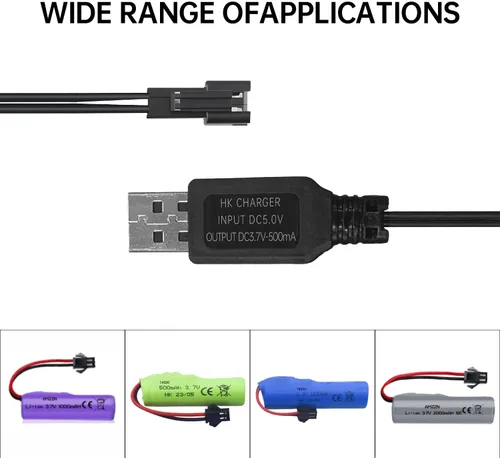 Vista 6 de Cable de carga USB de 3.7 V 500 mAh con conector de enchufe SM-2P para vehículos RC
