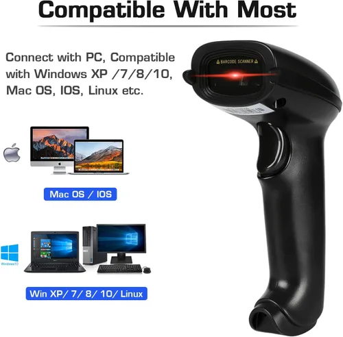 Vista 2 de WoneNice Escáner de código de barras inalámbrico 2.4G - Lector de código de barras inalámbrico de mano 1D para venta al por menor, almacén, Negro