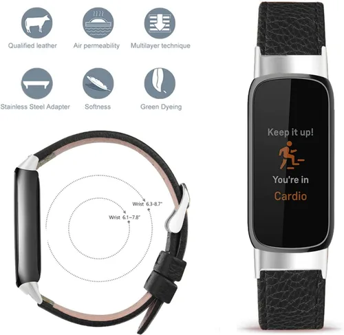 Vista 3 de Correa de reloj compatible con Fitbit Luxe, elegante correa de cuero delgada, pulsera suave de repuesto para Fitbit Luxe Fitness, protector de Negro