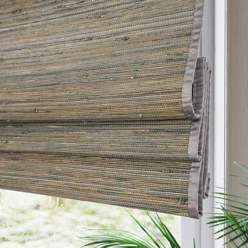 Vista 11 de Yin Yang Persianas romanas de bambú opacas sin cables, elegantes persianas romanas de madera tejida natural con cenefa de 6 pulgadas de alto