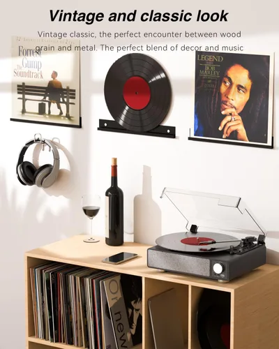Vista 6 de MONODEAL - Tocadiscos de vinilo con altavoces, tocadiscos de 3 velocidades para discos de vinilo con transmisor Bluetooth, parada automática, salida