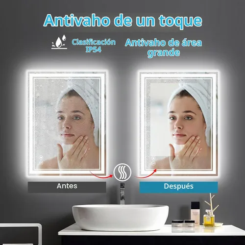 Vista 3 de Espejo de baño de 28 x 36 pulgadas con luces, regulable en 3 colores, sin