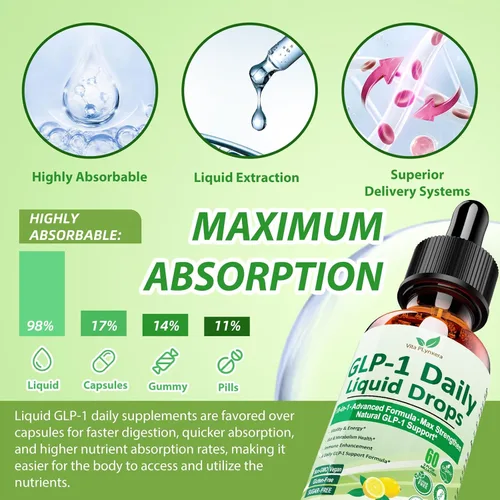 Vista 5 de Gotas líquidas de apoyo GLP-1, fórmula 10 en 1 con berberina, canela de Ceilán, fibra prebiótica y extracto de té verde Apoyo para el metabolismo