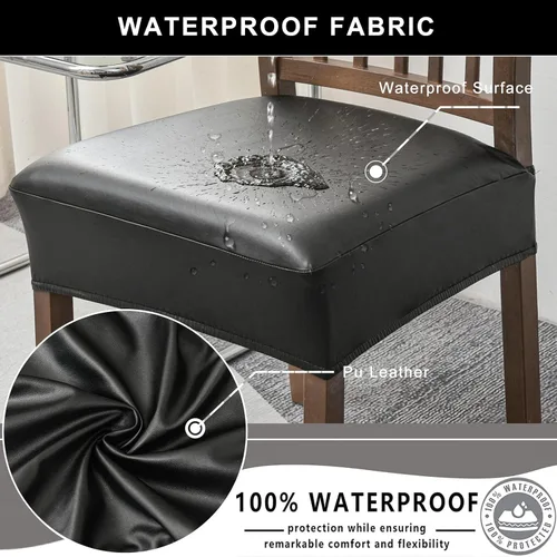 Vista 3 de NILUOH Fundas impermeables para sillas de comedor, juego de 2, fundas de asiento de cuero PU para sillas de comedor, fundas deslizables lavables
