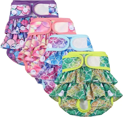 Vista 8 de Paquete de 4 Pañales para Perras Hembras Lavables Pañales para Perros Reutilizables Pañales para Cachorros Altamente Absorbentes Cómodos Pañales