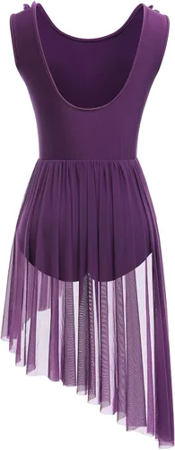 Vista 3 de AFAVOM Disfraz de baile lírico para mujer, vestido de lentejuelas con flores, falda asimétrica de tul fluida, disfraces de danza contemporánea