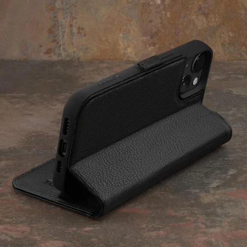 Vista 3 de TORRO Funda de cuero premium compatible con iPhone 15 de 6.1 pulgadas, funda de piel auténtica tipo cartera con función atril y ranuras